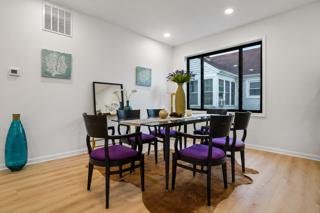 Staged Dining Room Rental Property Washington DC Staged dining room Washington DC rental property with modern table, chairs, and decor