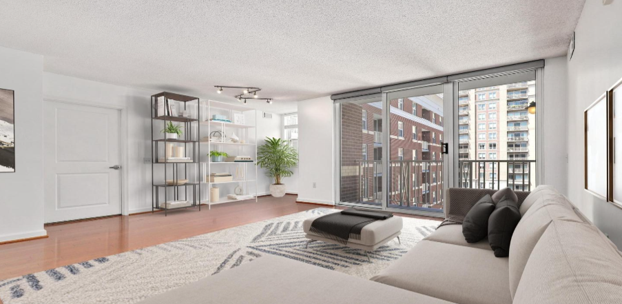 Virtually staged living room in Washington DC showing digital furniture placement