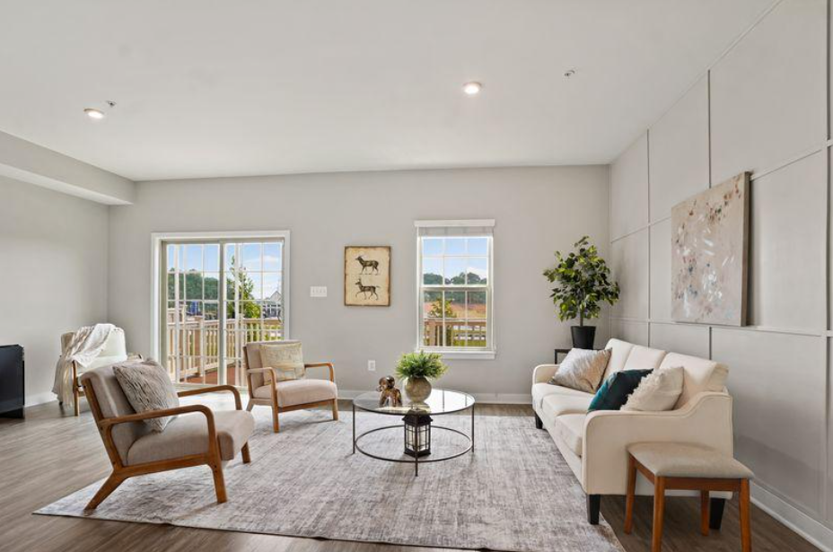 Staged living room after professional home staging at 5722 Richmanor Terrace Upper Marlboro Maryland by Harvard Home Services