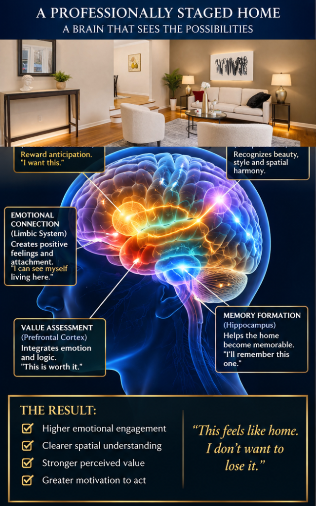 Professionally staged home interior Washington DC metro area by Harvard Home Services, buyer psychology and emotional connection