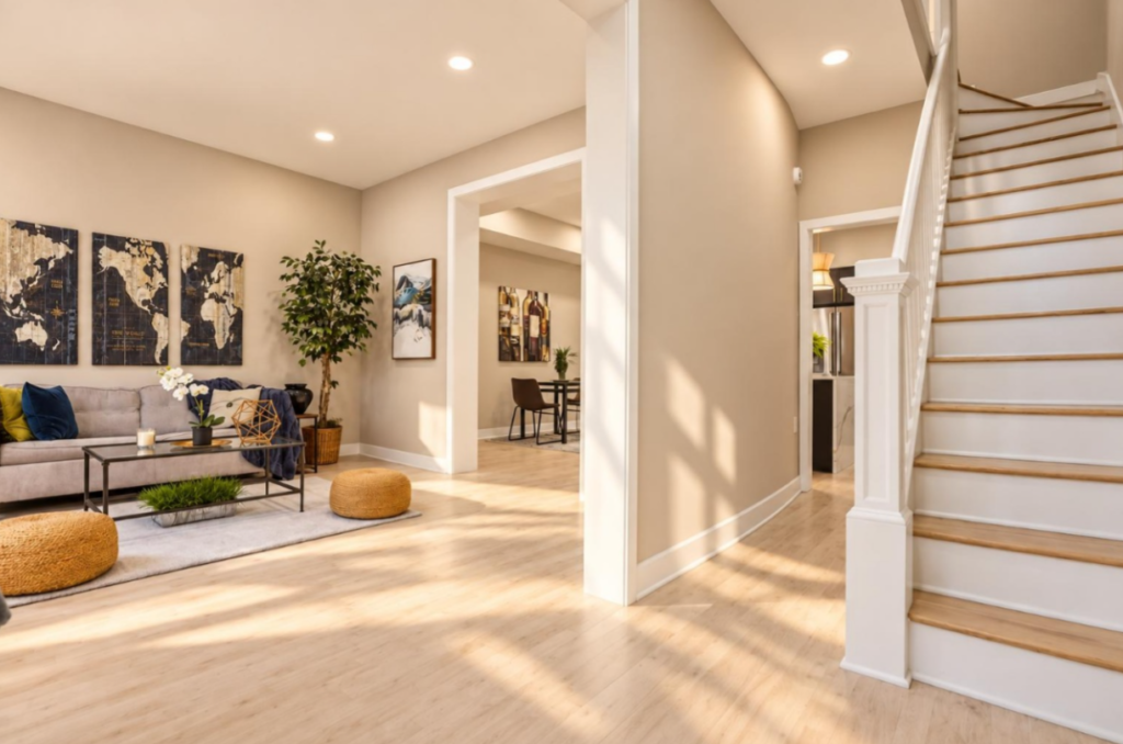 Staged home interior at 3220 Warder Street NW Washington DC showing spatial alchemy by Harvard Home Services